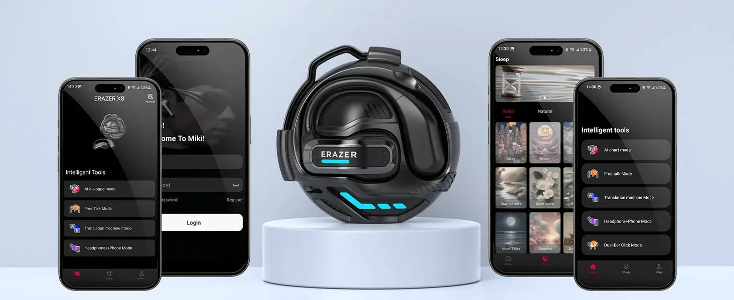 ERAZER X8 wireless gaming headset with mic, black with blue LED accents