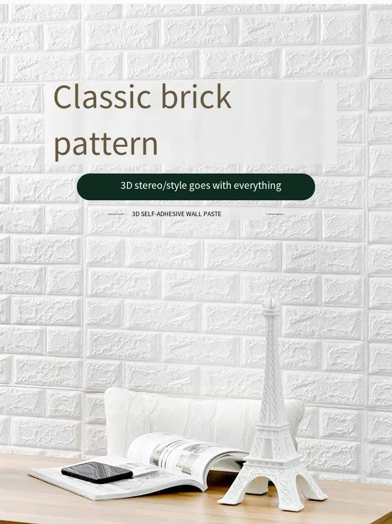 Simples Market PVC wall stickers set in white brick pattern, waterproof wall decor for kitchen, bedroom or living room