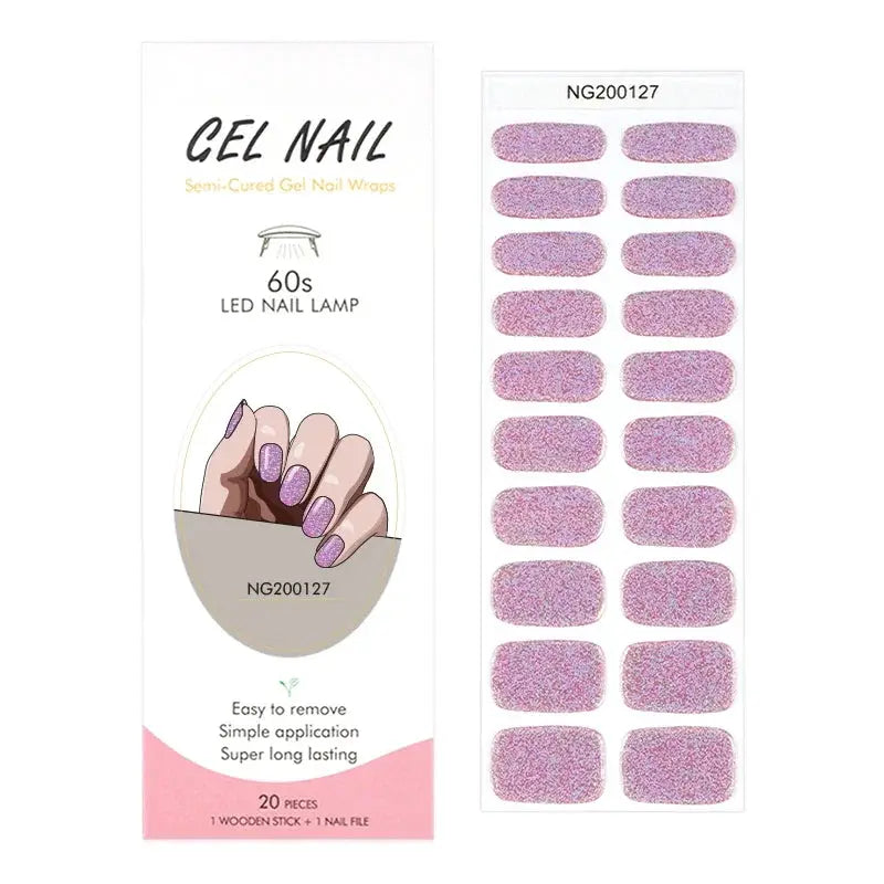 NailLux Semi Cured Nail Wraps For 16 To 20 Tips Easy Full Cover Adhesive Press On Nails Gel Finish UV LED Compatible