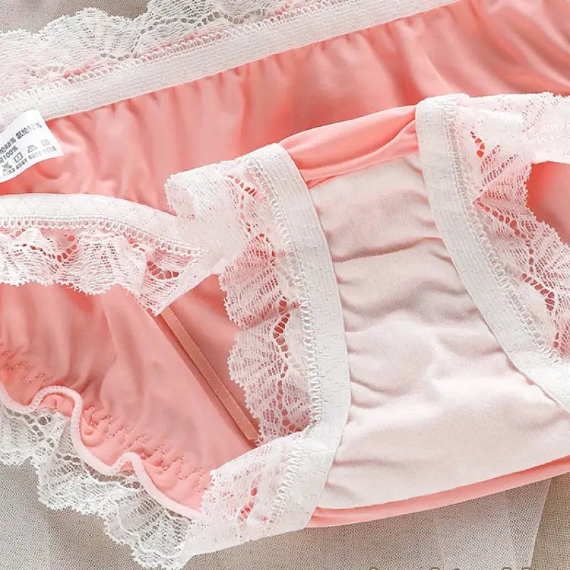 Panties pink lace-trimmed low-waist with white lace edging