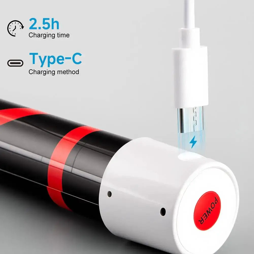 73cm flexible LED flashlight stick; black body with red bands and white end cap, rechargeable work light for car repair