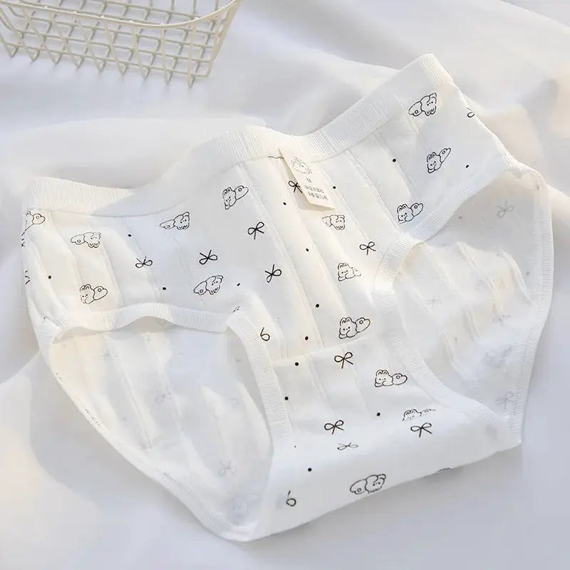 SP&CITY women's seamless cotton briefs in white with cute rabbit print, breathable