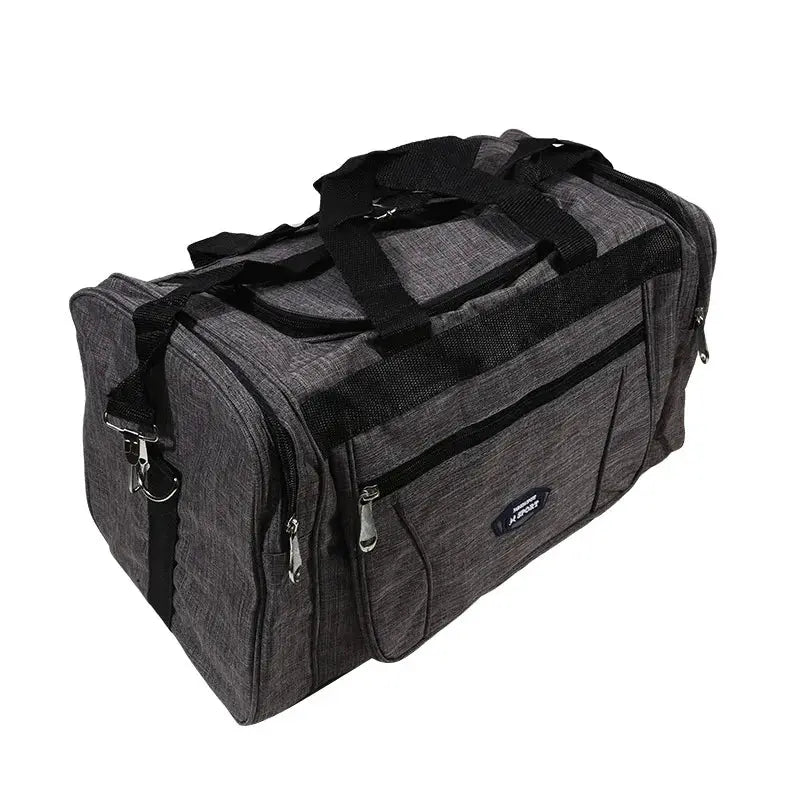 Simples Market Oxford waterproof duffel bag, charcoal gray, large-capacity travel luggage with multiple zip pockets