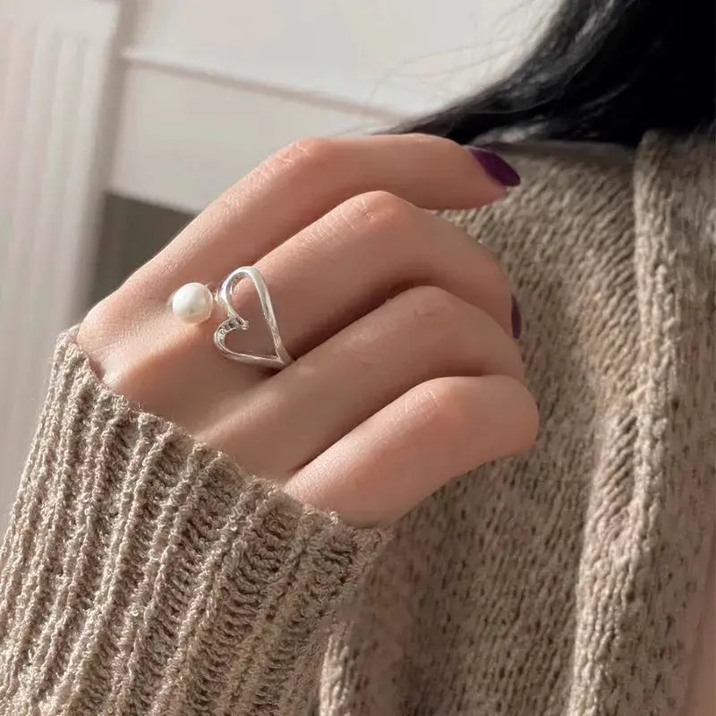 925 Sterling Silver Love Heart Ring With Hanadama Pearl For Women Gift Jewelry Birthday