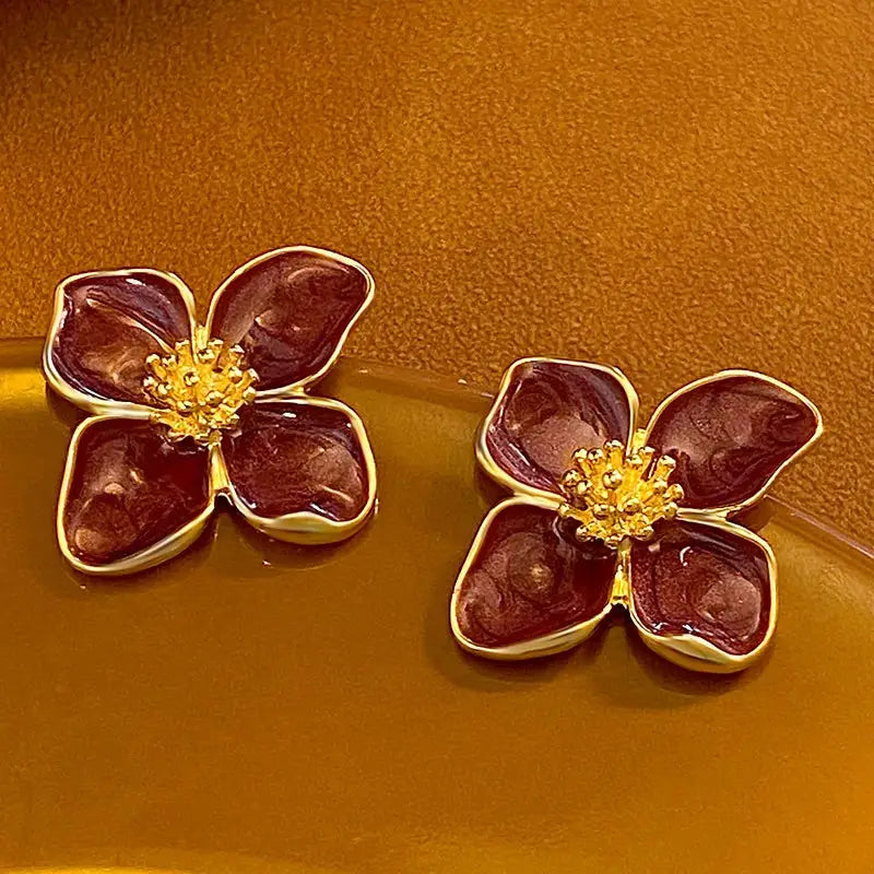 Blue Pink Enamel Flower Drop Earrings Women Fashion Jewelry Gift