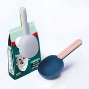 Multifunctional Dog And Cat Food Shovel Spoon With Measuring Cup Sealed Bag Clip Curved Ergonomic Design Easy To Clean