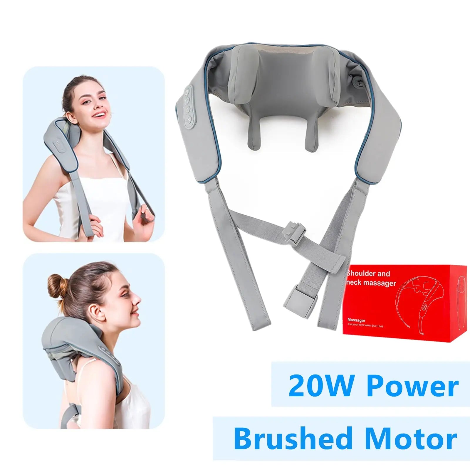 Foreverlily 26W brushless neck and shoulder massager by Simples Market; gray wireless kneading shawl.