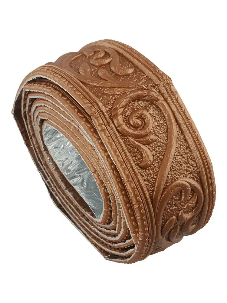 3D wall trim border roll with brown ornate scroll pattern; self-adhesive waterproof baseboard for living room decor.
