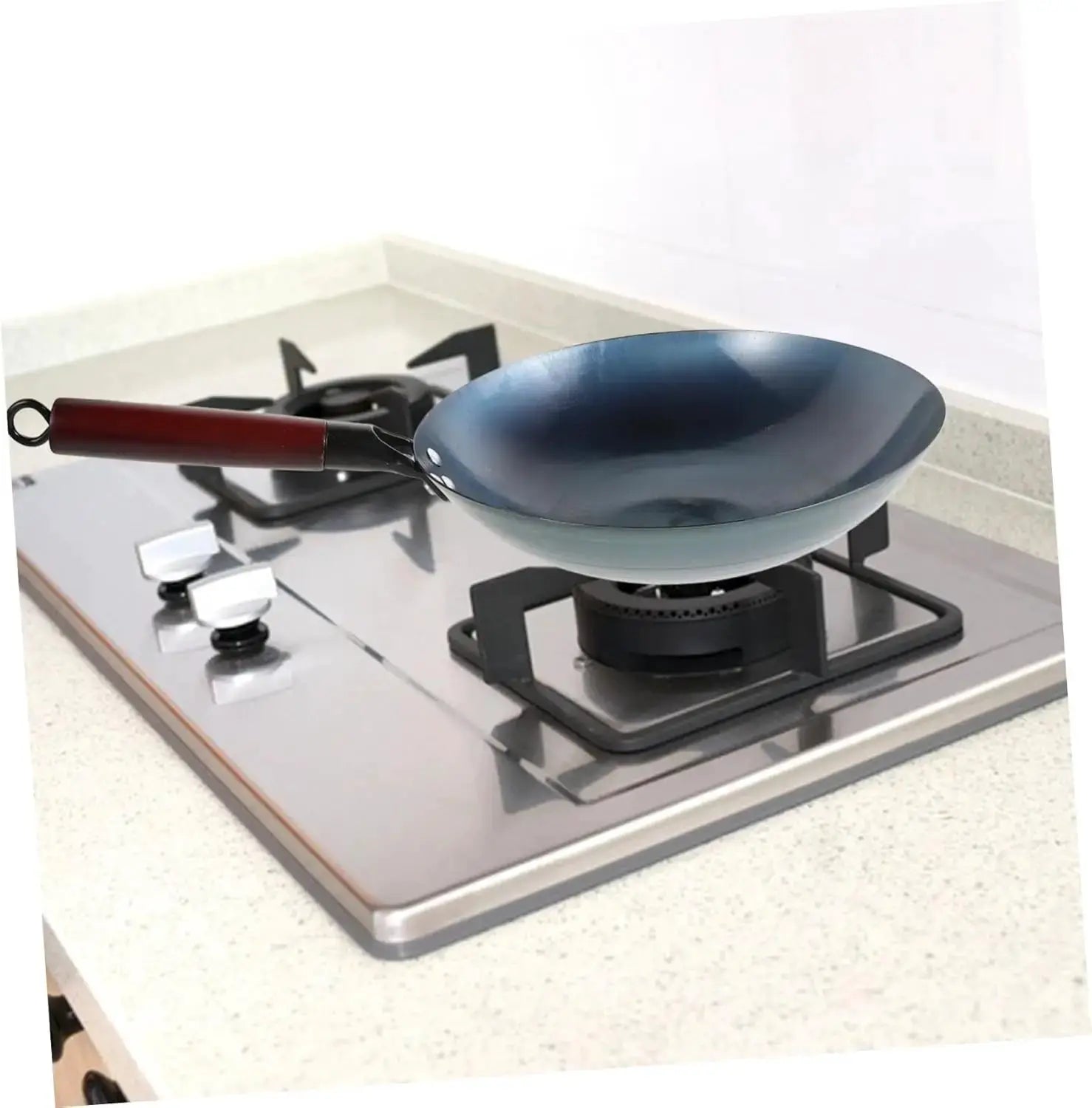 TraditionCraft Cast Iron Wok Pot Hand Forged Non Coated Surface With Wooden Handle That Stays Cool For Even Heat