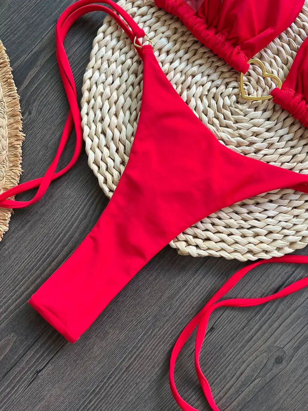 RUOTONSEPT red halter bikini set two-piece with triangle thong bottom