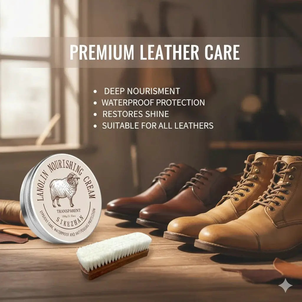 Sheep Oil Leather Conditioner & Polish Wax Kit with soft wool brush for shoes, boots and leather goods