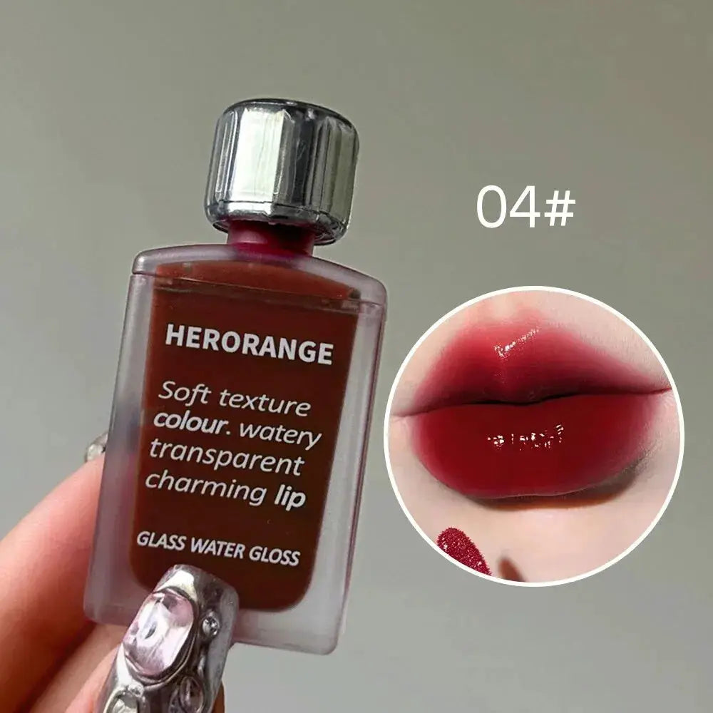 Lightly Glass Water Gloss Herorange Lip Glaze Mirror Shine Moisturizing Plumping Lips Long Lasting Makeup