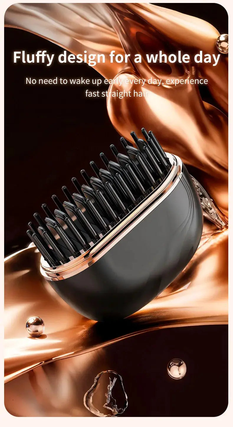 Simples Market mini cordless hair straightener brush with USB charging, black body and rose-gold trim