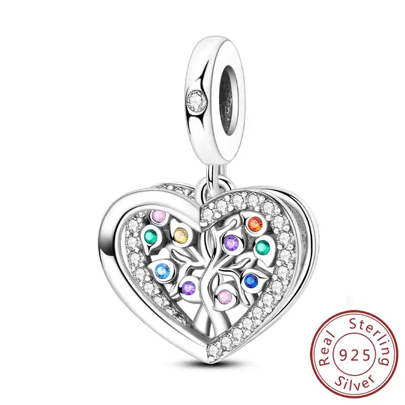 925 Sterling Silver Charms Beads Forever Love Heart Dangle For Bracelet Women Jewelry Gift Sister Family Life
