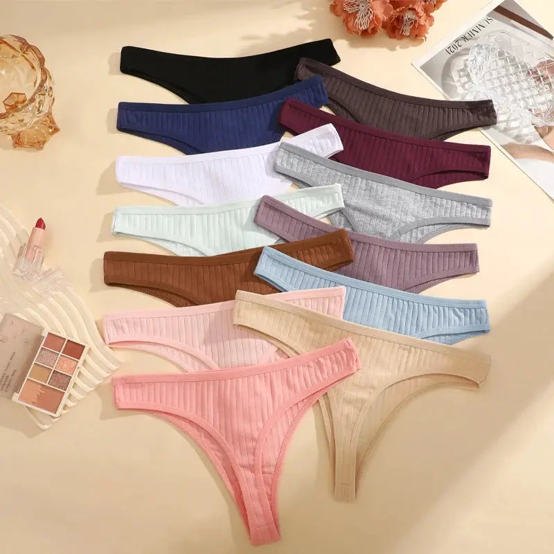 8Pcs set cotton seamless thongs for women, low-rise, breathable, assorted colors