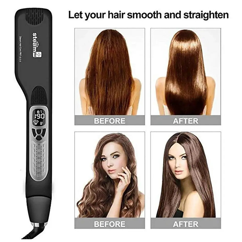 Simples Market professional steam hair straightener with ceramic tourmaline plates, black, digital display
