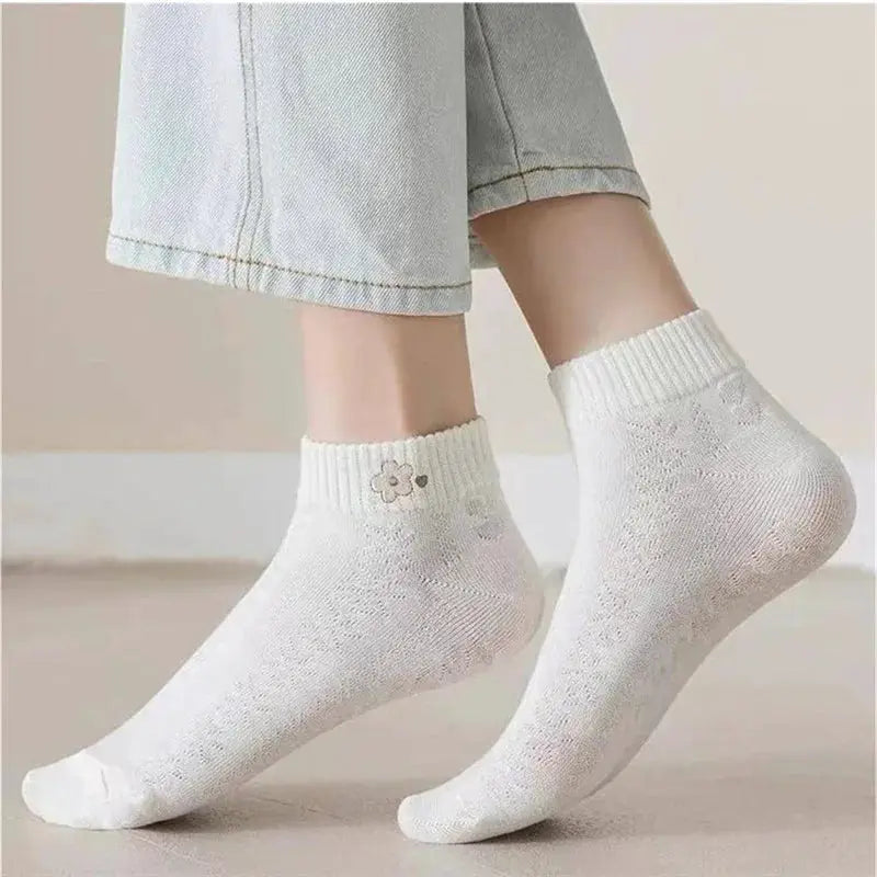 5 Pairs Womens Ankle Socks Spring Summer Cute Bear Rabbit Rainbow Print Casual Short Socks