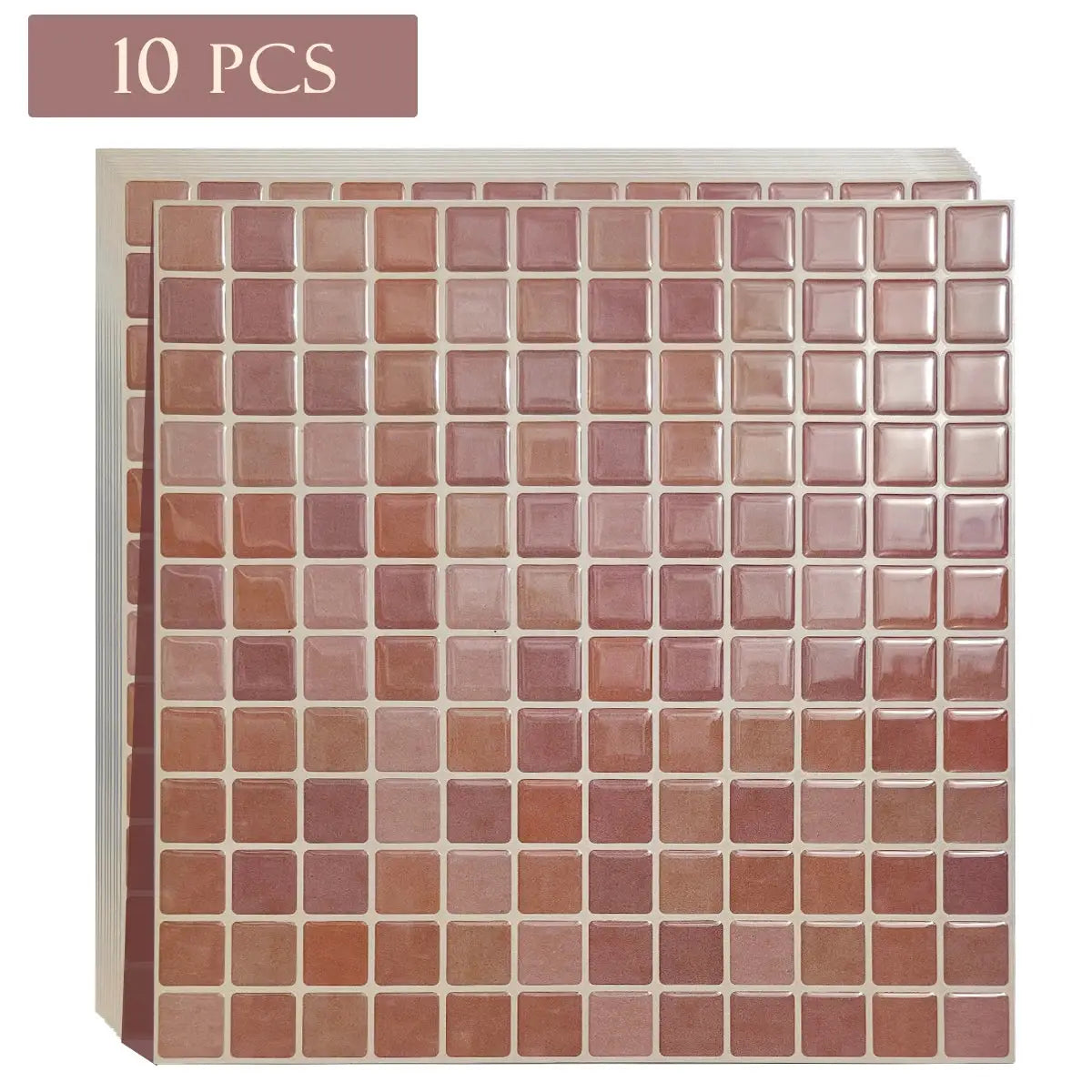 10 Pcs pink rose mosaic self-adhesive wall tiles, 10.5 in square, 3D glossy finish