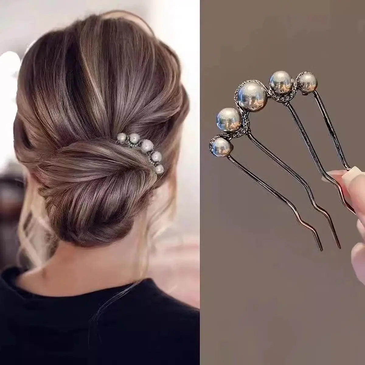 Metal U Shaped Hair Stick With Pearls For Women And Girls Easy Bun Maker Hair Accessory