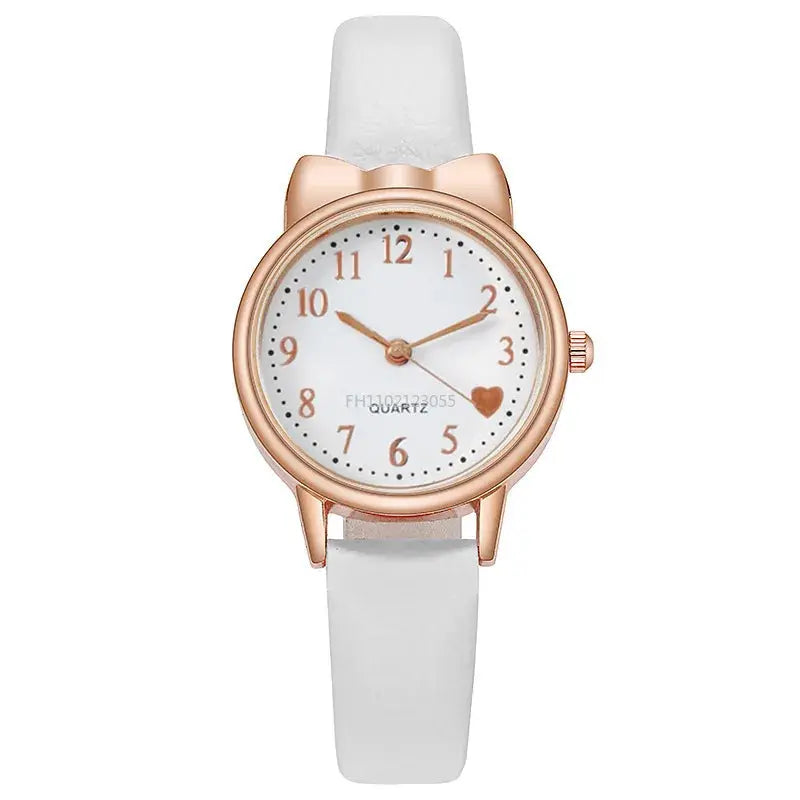 New Fashion Kids Digital Dial Girls Watch Leather Strap Quartz Movement Durable Timepiece Gift