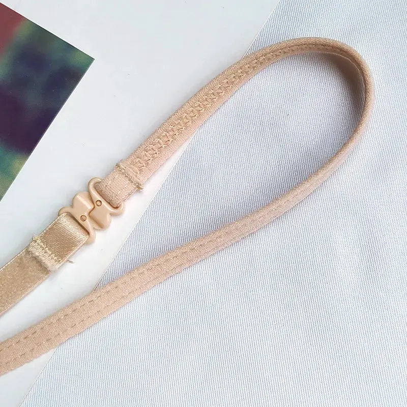 Beige thin seamless bra strap in soft elastic fabric with adjustable buckle