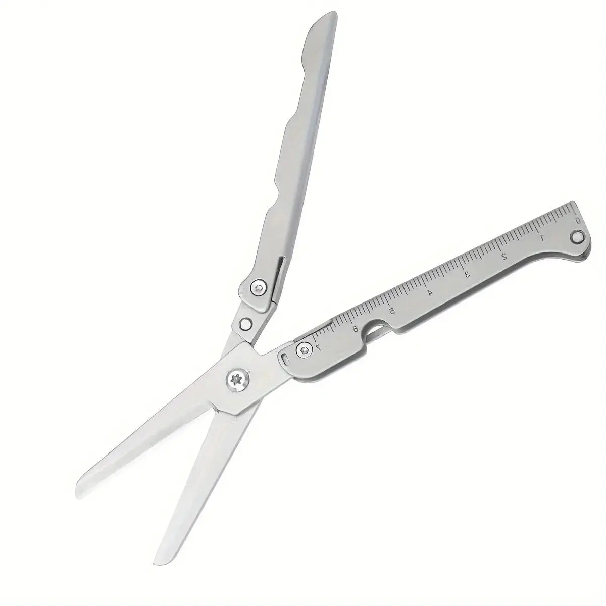 Simples Market portable folding scissors, stainless steel outdoor survival tool with integrated ruler