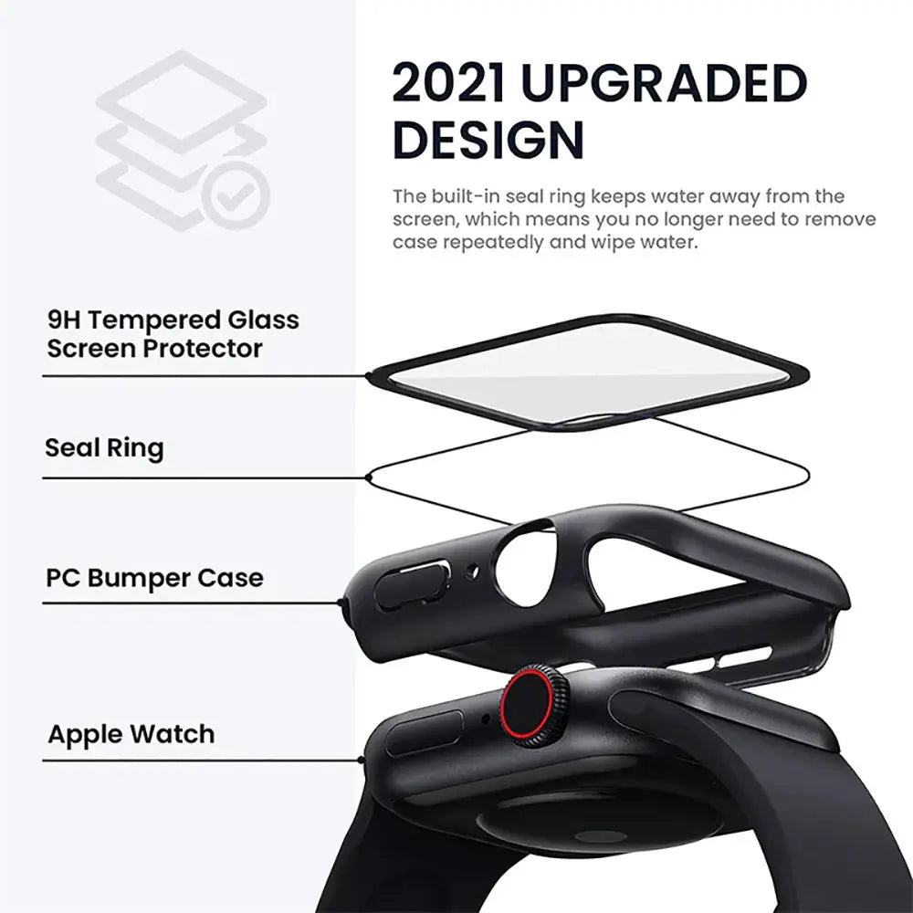 Tempered Glass+Case For Apple Watch 38mm 40mm 41mm 42mm 44mm 45mm 46mm Screen Protector Protective Cover iWatch 10 8 7 9 6 SE 5