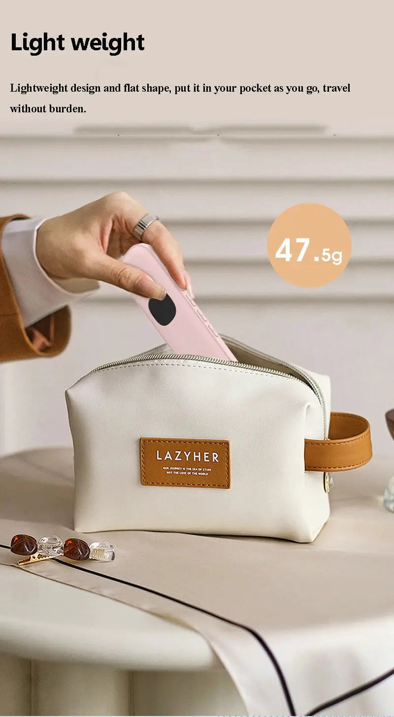 Under Pillow Bone Conduction Bluetooth Speaker pink handheld device placed into white LAZYHER bag