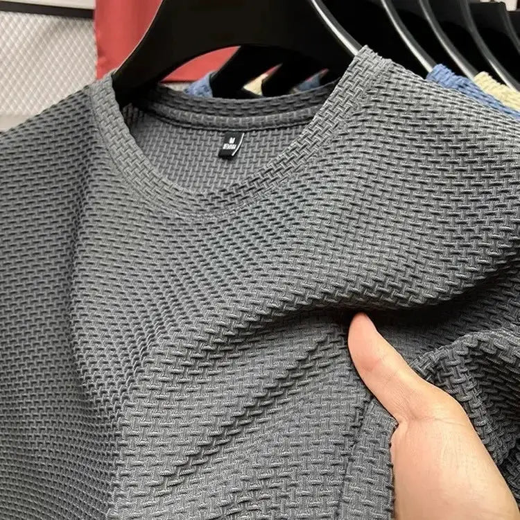 Mens Short Sleeve Mesh Bamboo Ice Silk T Shirt Casual Versatile Summer Elastic Slimming Top For Men