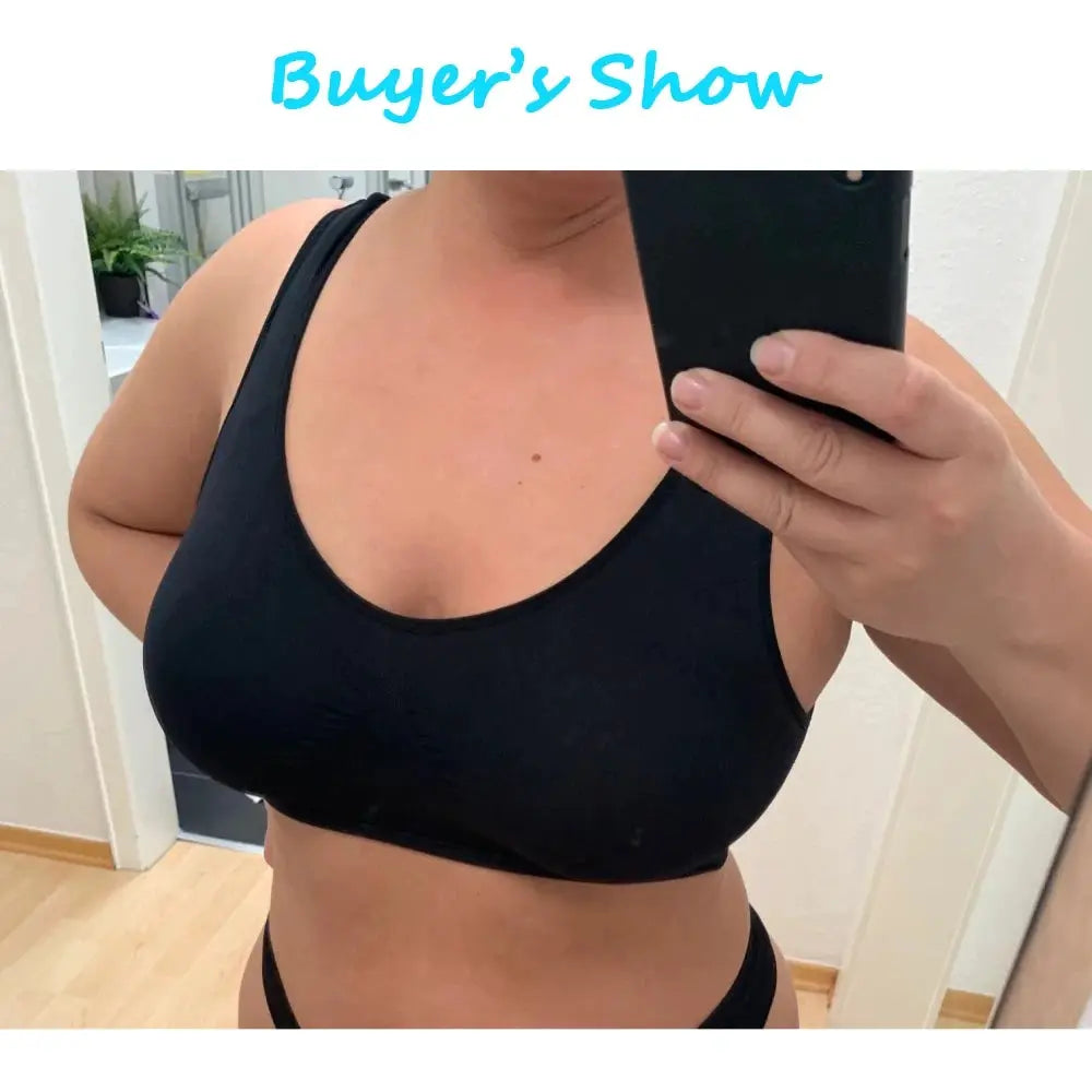 Sports bra, black wireless double-layer seamless, plus-size for yoga and gym workouts