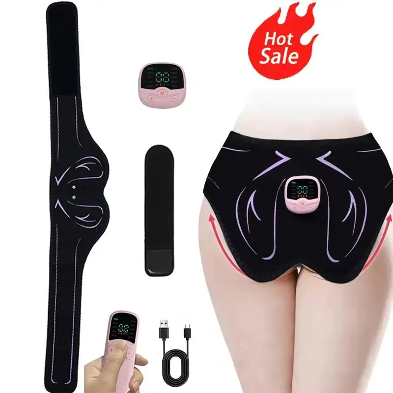Simples Market EMS hip trainer kit for butt lifting with pink USB controller and black wearable shorts