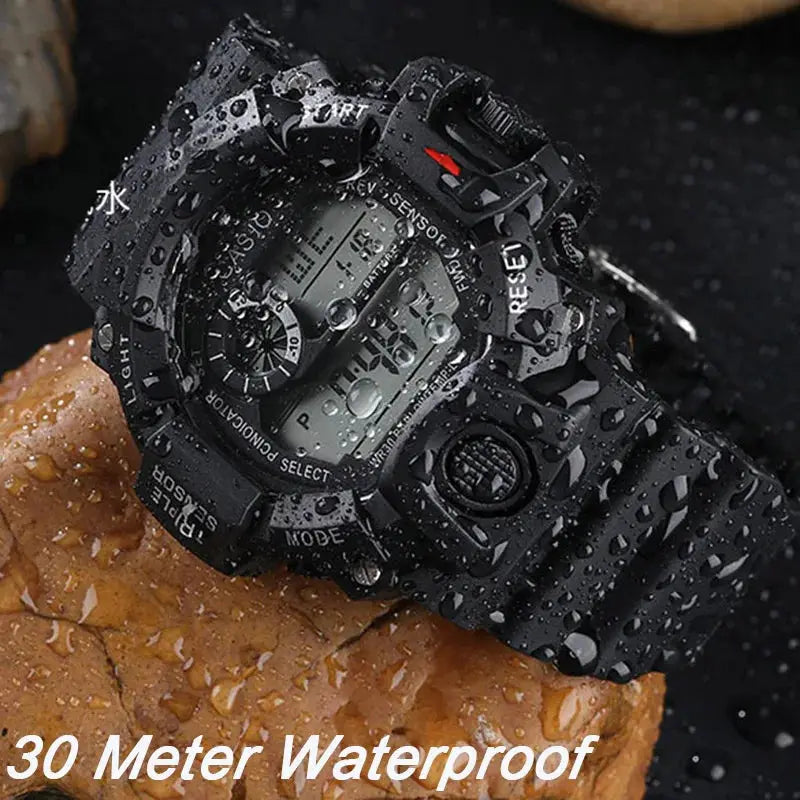 AuroraTime Mens Digital Sports Watch Large Dial Waterproof Luminous Multifunctional Alarm For Everyday Use