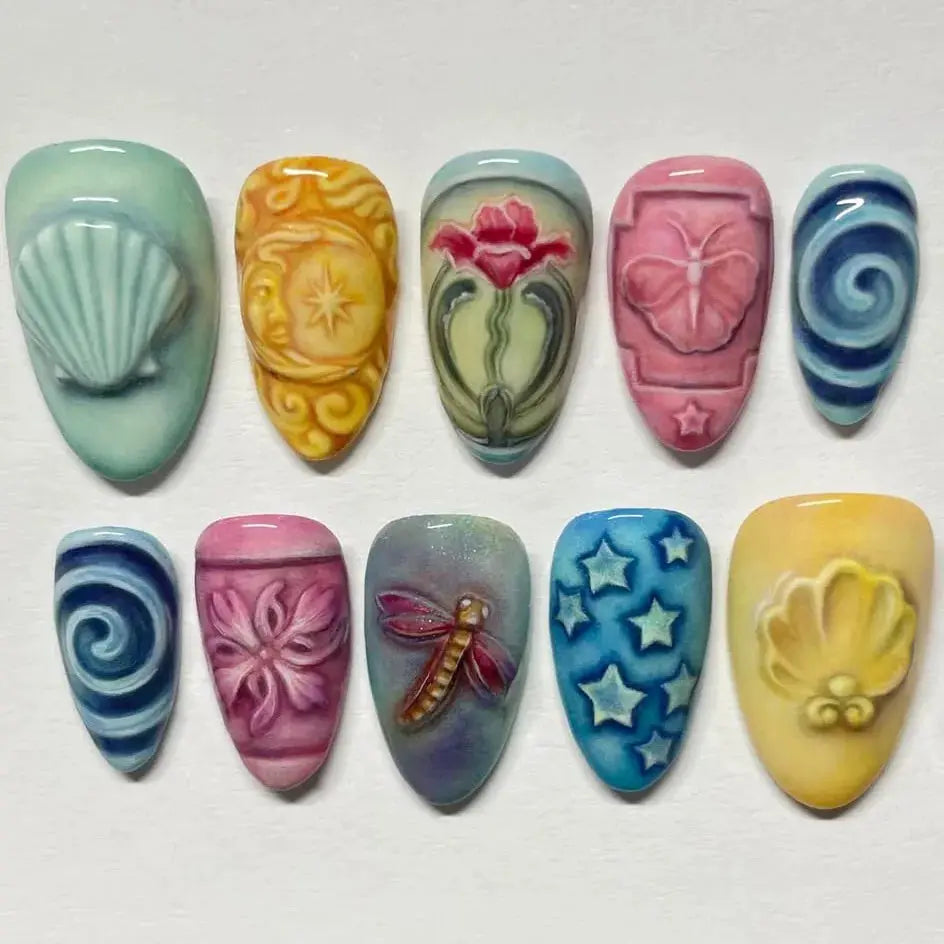 Spicy Girl Flower Print Press On Nails 24Pcs Wine Red Blush Almond Wearable Reusable False Nail Tips For Summer