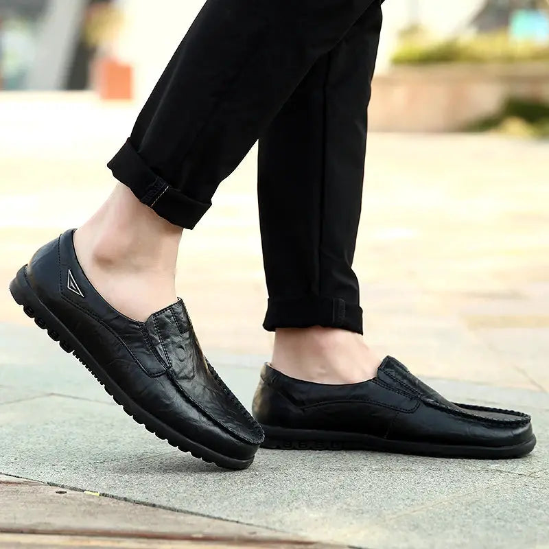 Simples Market men's black genuine leather loafers, slip-on driving moccasins