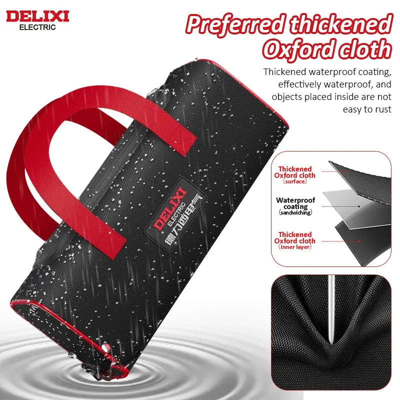 Delixi Electric Tool Bag 1680D Oxford Cloth Portable Storage Case for Electricians and Carpenters
