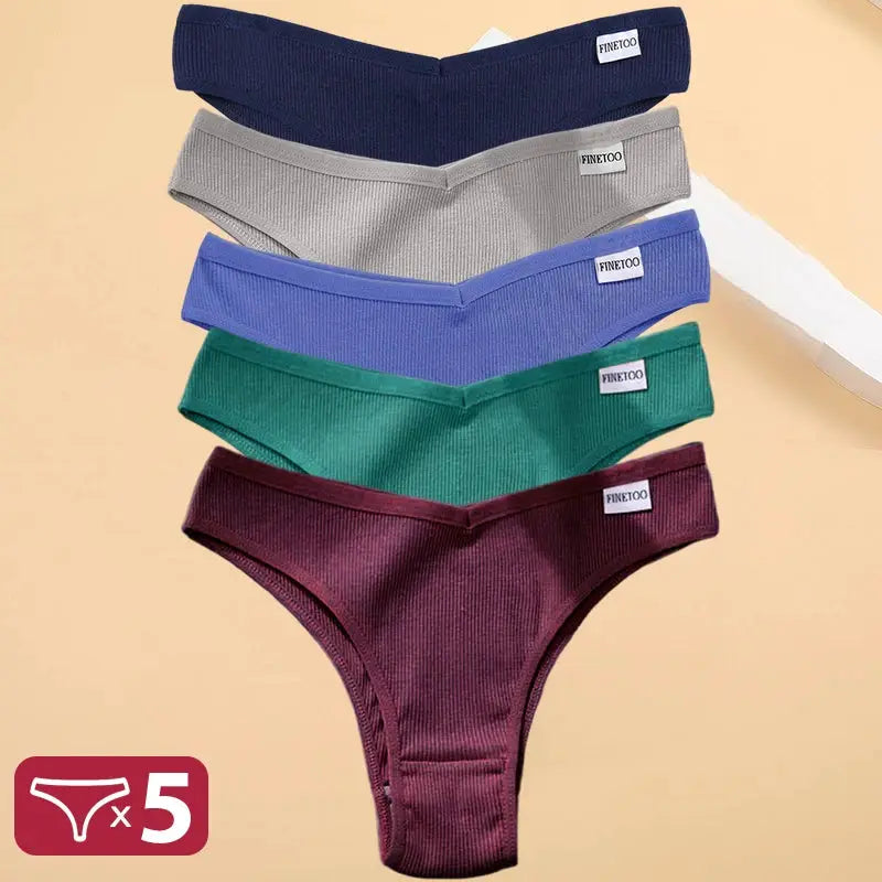 Thong panties set, 5-piece cotton ribbed with FINETOO label by Simples Market