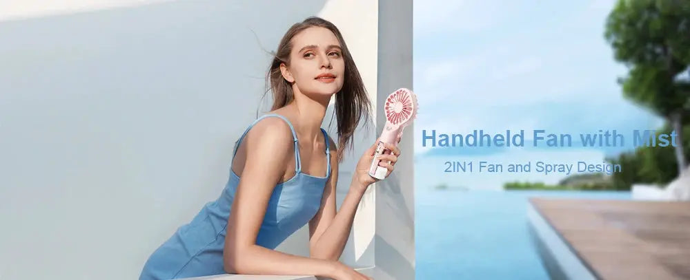 Simples Market portable handheld mist fan pink, 4 speeds, USB rechargeable 2-in-1 spray design