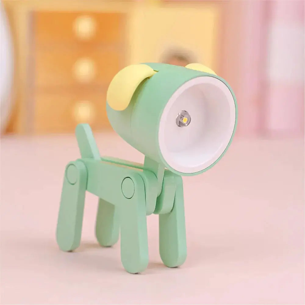 LED mini night light desk lamp in mint green, foldable animal-shaped with yellow ears
