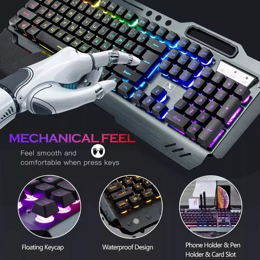 Simples Market wireless gaming keyboard and mouse set with RGB backlit, rechargeable keyboard and 7-color mute mouse with pad