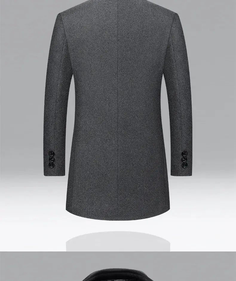 Men's gray wool-blend trench coat by Simples Market, long overcoat (back view)