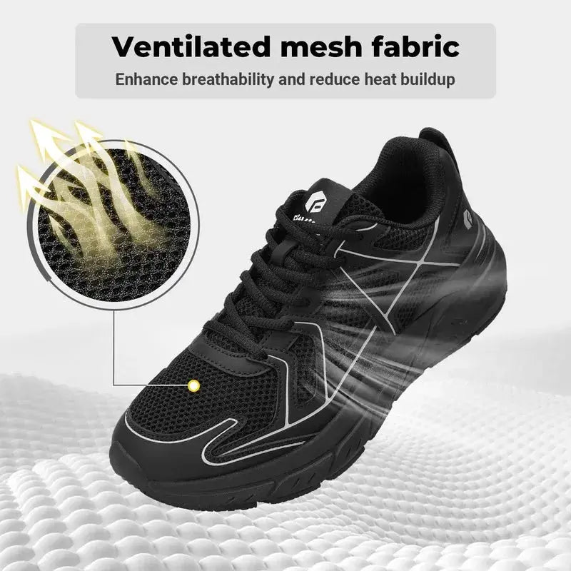 Fitville men's walking shoes with wide width, thicker cushioning, black ventilated mesh running sneakers by Simples Market