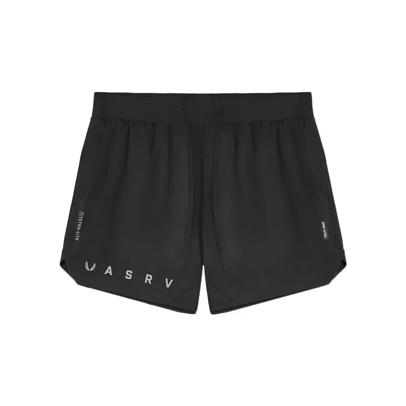 ASRV men's black quick-dry shorts with drawstring waistband