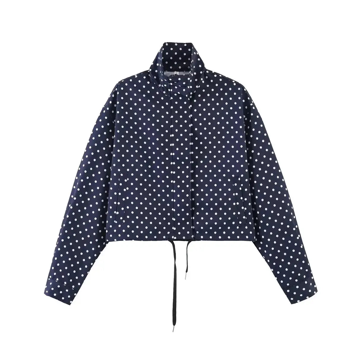 PolkaChic Polka Dot Print Short Coat For Women Elegant Office Ready Long Sleeve Jacket Regular Fit Polyester