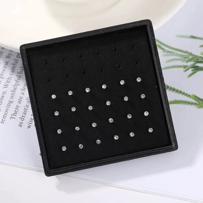24 Piece Crystal Nose Ring Studs Jewelry Set Stainless Steel Hypoallergenic Body Piercing