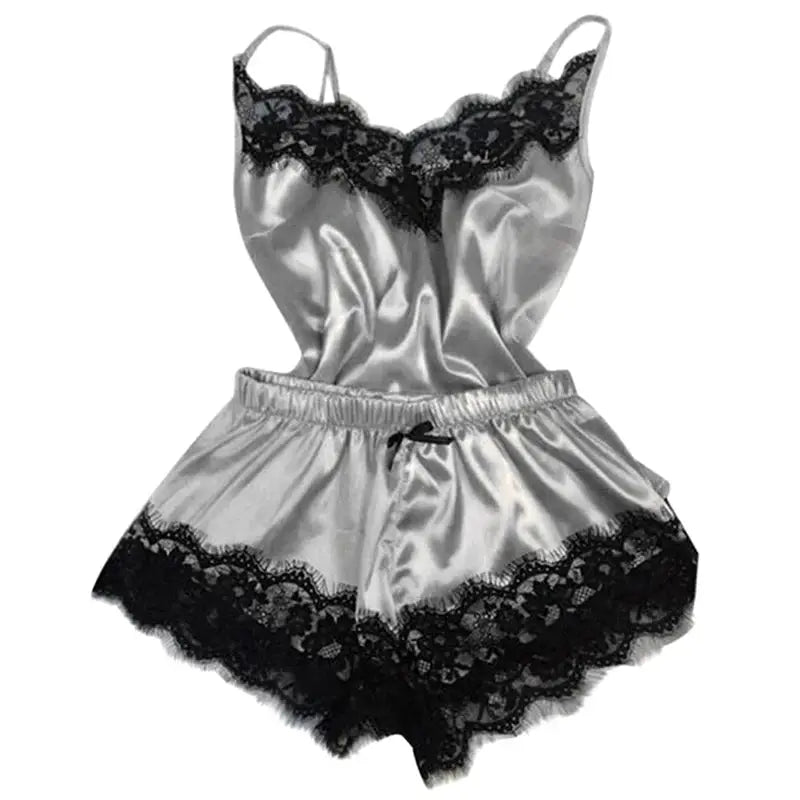 Satin Cami Set And Shorts Nightwear With Lace Trim Breathable For Warm Spring And Summer Nights