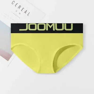 Women's neon yellow cotton boyshorts with black JOOMOO waistband
