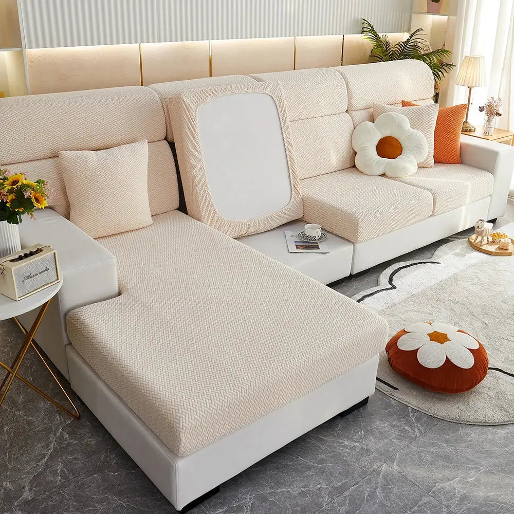 Jacquard Sofa Slipcover Twill Pattern Elastic Cover For L Shaped Sofas Loveseats Chairs Furniture Protector Living Room