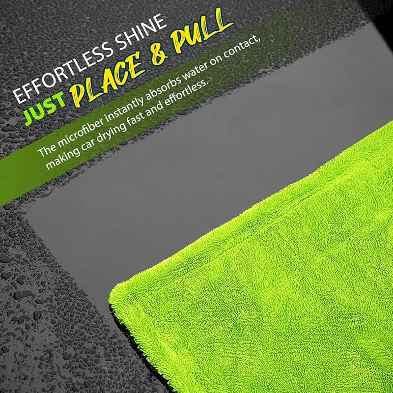 Car drying towel by Simples Market, 1400GSM, oversized 60x120 cm double-sided neon green microfiber, ultra-absorbent