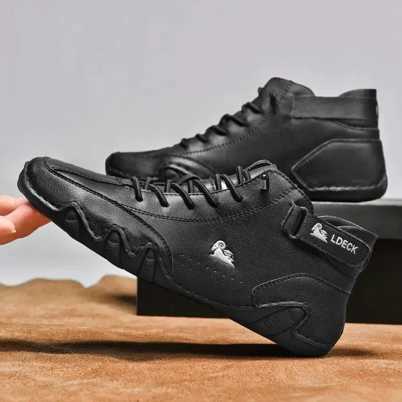 UrbanStride Men Waterproof High Top Winter Motorcycle Boots Luxury Microfiber Footwear
