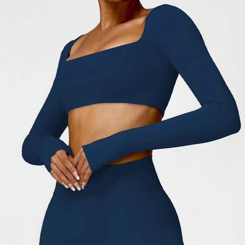 Hearuisavy Womens Quick Dry Square Neck Gym Top With Breathable Nylon Spandex For Dry Comfort